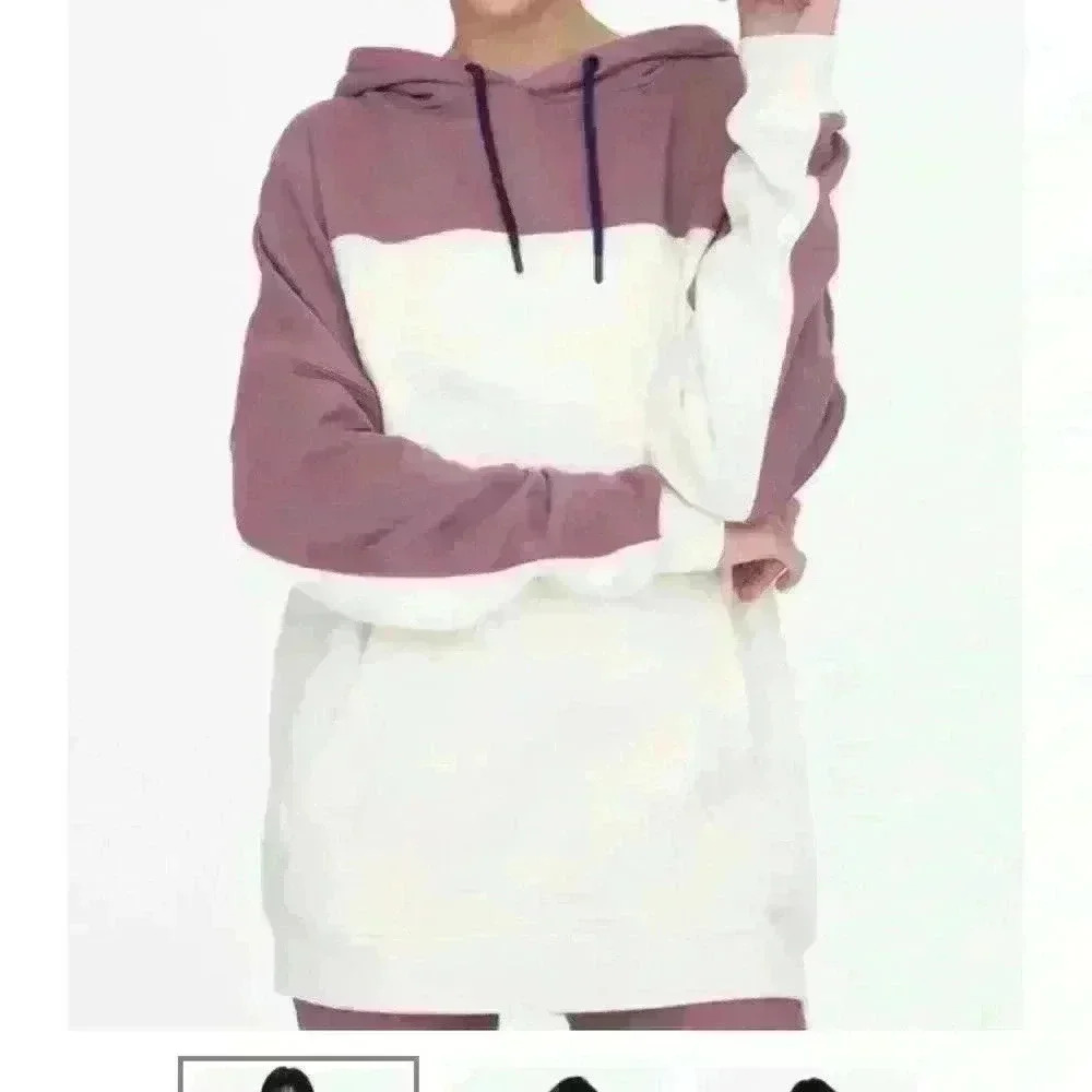 Mono B Super Soft 2-Tone Color Block Hoodie w/ Pocket - Ivory w/ Mauve - Med NWT